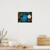 Poster Arrière - plan turquoise à vapeur avec engrenages (Cuisine)