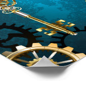 Poster Arrière - plan turquoise à vapeur avec engrenages (Coin)