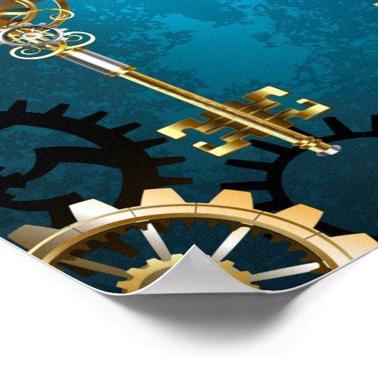 Poster Arrière - plan turquoise à vapeur avec engrenages (Coin)