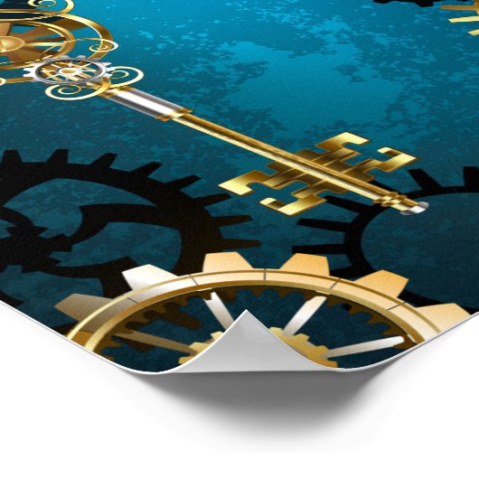 Poster Arrière - plan turquoise à vapeur avec engrenages (Coin)