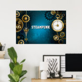 Poster Arrière - plan turquoise à vapeur avec engrenages (Bureau à domicile)