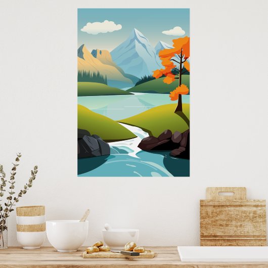 Poster Arrière - plan Vector Lake View Mountain (Cuisine)