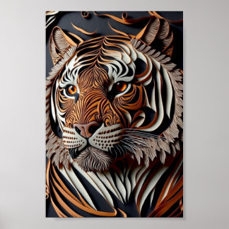 POSTER ART 3D TIGER WALL