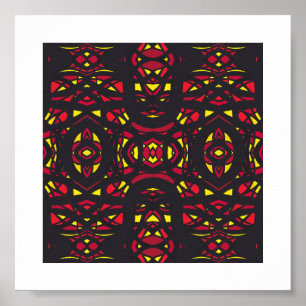 Poster Art à la gouache abstrait orange rouge feu jaune
