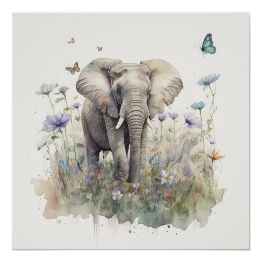 Poster Art à l'aquarelle de l'éléphant (Devant)