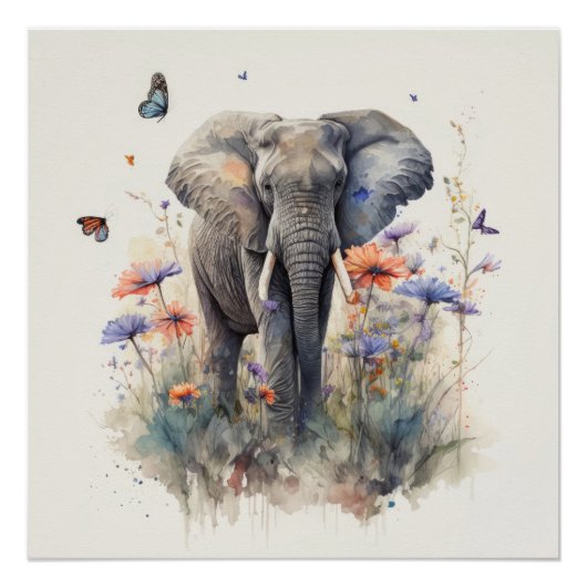 Poster Art à l'aquarelle de l'éléphant (Devant)