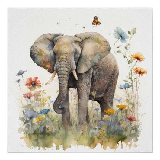 Poster Art à l'aquarelle de l'éléphant (Devant)