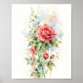 Poster Art à l'aquarelle de rose romantique (Devant)