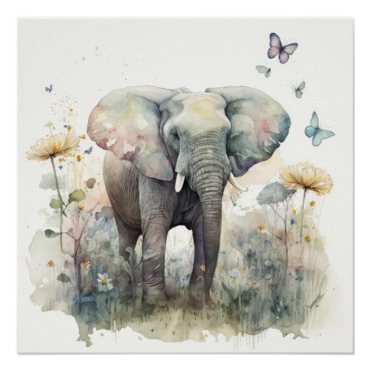 Poster Art à l'aquarelle d'éléphant (Devant)