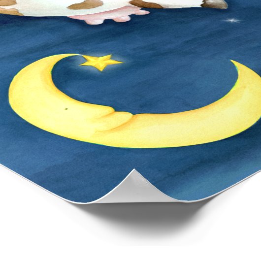 Poster Art à l'aquarelle fantaisiste vache sautant par-de (Coin)