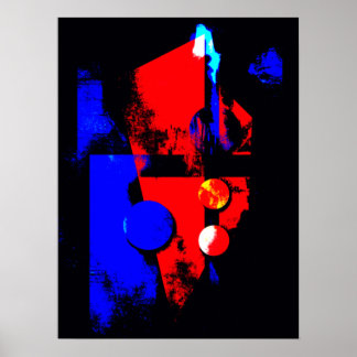 Poster Art Abstrait 008, Couleurs Rouge, Bleu Et Noir