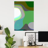 Poster Art Abstrait 303 - Vert Bleu Jaune Super Rétro (Bureau à domicile)