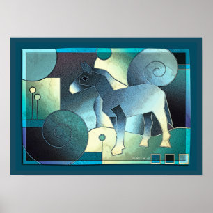 Poster ART Abstrait - A HORSE - sable bleu