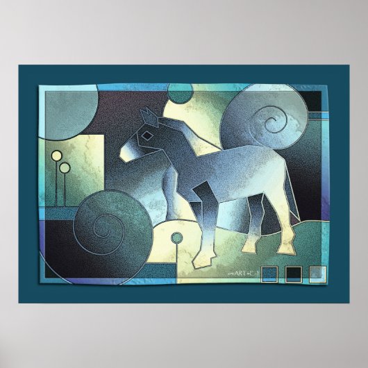 Poster ART Abstrait - A HORSE - sable bleu (Devant)
