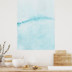 Poster Art abstrait à l'aquarelle Bleu Aqua Pastel Horizo