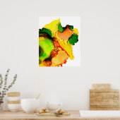 Poster art Abstrait alcool encre jaune vert (Cuisine)