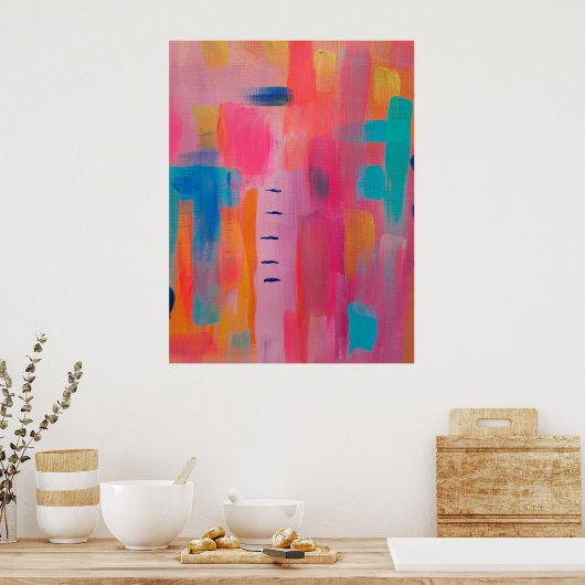 Poster Art Abstrait audacieux en rose et bleu (Cuisine)