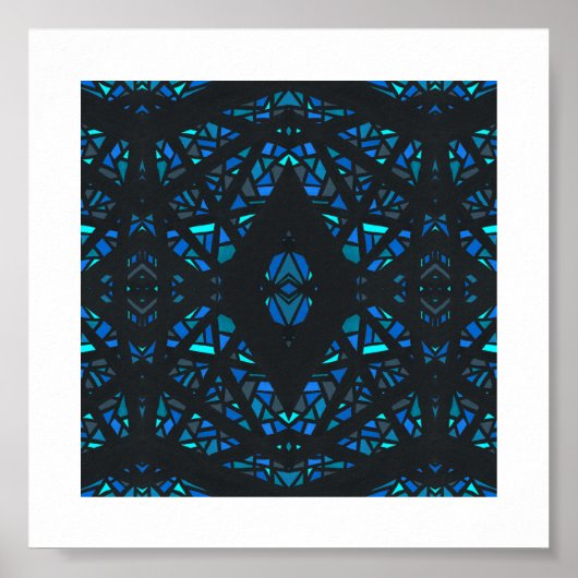 Poster Art Abstrait Bleu Noir Gouache (Devant)
