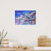 Poster Art Abstrait bleu rose et gris (Cuisine)