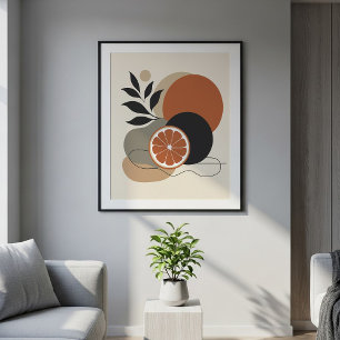 Poster Art abstrait bohème moderne orange et terre cuite