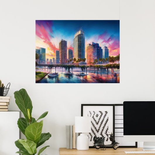 Poster Art abstrait coloré vibrant de Tampa Floride (Bureau à domicile)