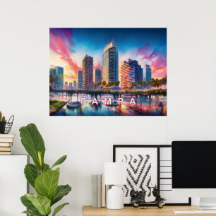 Poster Art abstrait coloré vibrant de Tampa Floride