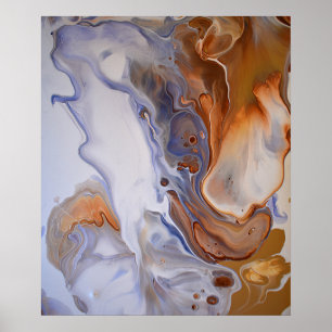 Poster Art abstrait contemporain moderne bleu marron