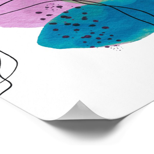 Poster Art Abstrait contemporain violet Turquoise noir (Coin)