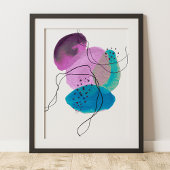Poster Art Abstrait contemporain violet Turquoise noir