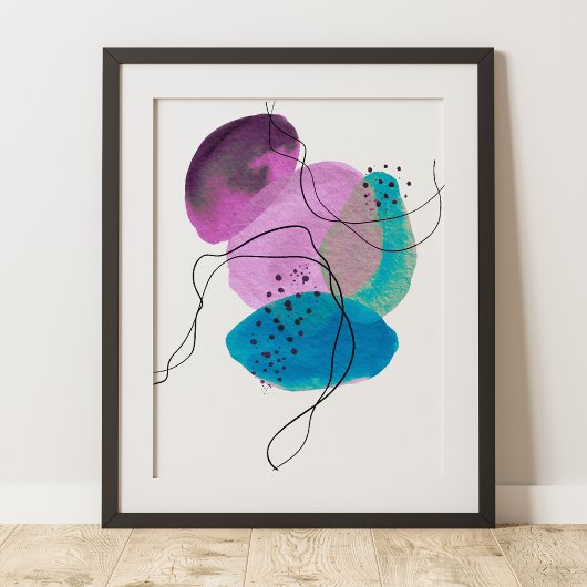 Poster Art Abstrait contemporain violet Turquoise noir