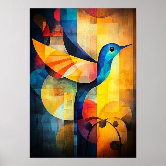 Poster Art abstrait de colibri géométrique (Devant)