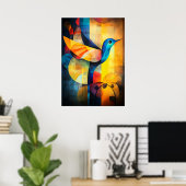 Poster Art abstrait de colibri géométrique (Bureau à domicile)