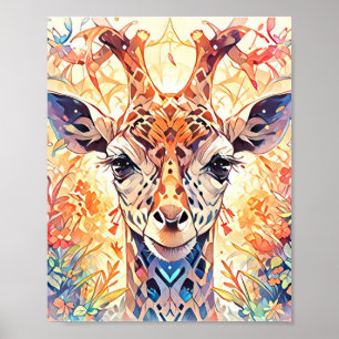 Poster Art abstrait de girafe floral coloré