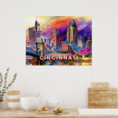 Poster Art abstrait de la skyline de Cincinnati dans l'Oh (Cuisine)