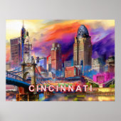 Poster Art abstrait de la skyline de Cincinnati dans l'Oh (Devant)
