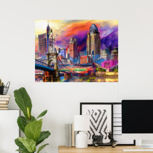 Poster Art abstrait de la skyline de Cincinnati Ohio vibr