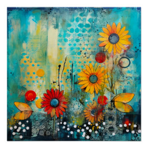 Poster art abstrait de marguerite florale élégant et chic