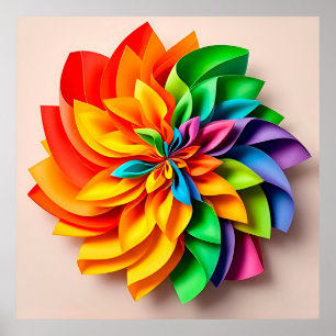 Poster Art abstrait de papier arc-en-ciel vibrant