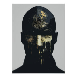 Poster Art abstrait de portrait minimaliste noir et or