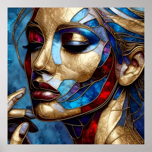 Poster Art Abstrait en vitrail du visage d'une femme (Devant)