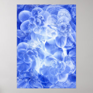 Poster Art abstrait floral bleu blanc peint à la main