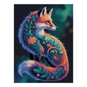 Poster Art Abstrait Floral Fox