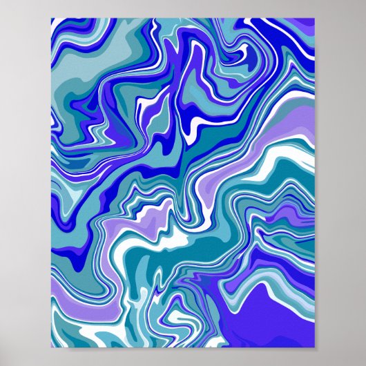 Poster Art Abstrait fluide bleu profond (Devant)