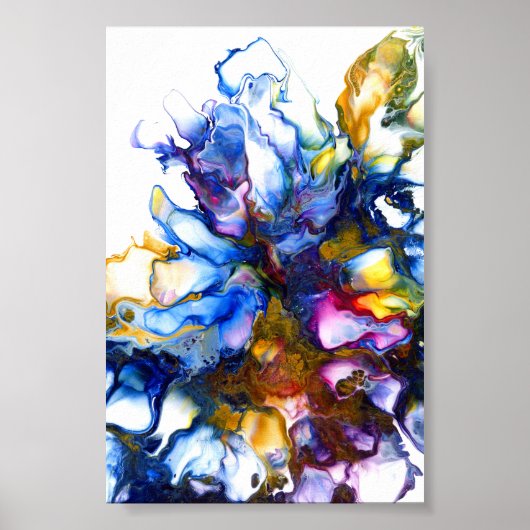 Poster Art abstrait fluide bleu royal et rose (Devant)