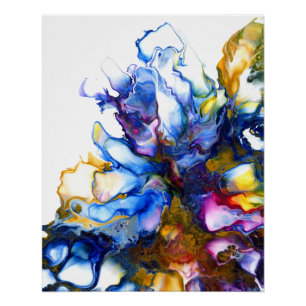 Poster Art abstrait fluide bleu royal et rose