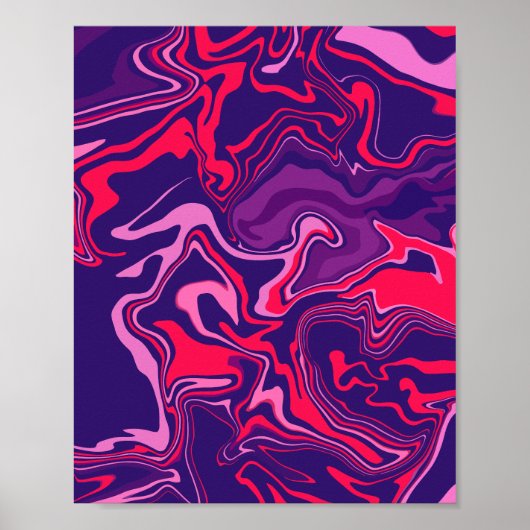 Poster Art Abstrait fluide en rouge, rose et violet (Devant)