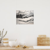 Poster Art abstrait fluide horizontal gris noir et blanc (Cuisine)