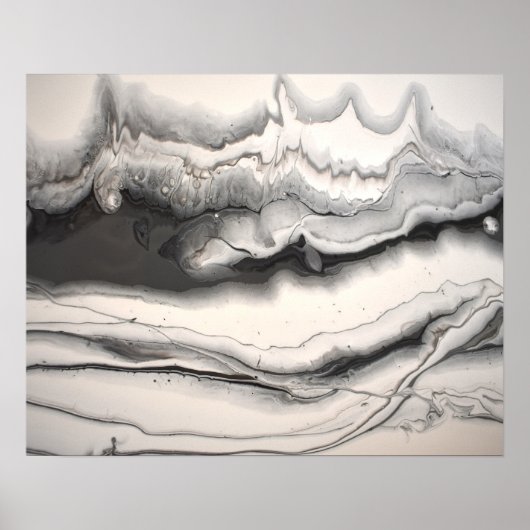 Poster Art abstrait fluide horizontal gris noir et blanc (Devant)