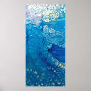 Poster Art abstrait fluide moderne iridescent bleu