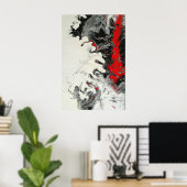 Poster Art abstrait fluide moderne rouge noir (Bureau à domicile)